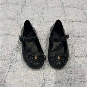 Mini Melissa Black Dress Shoes with Bow Detail